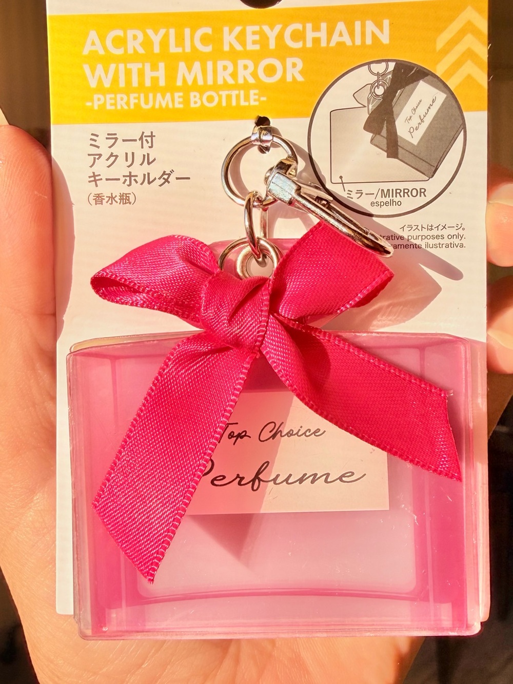🔥Pink Acrylic Perfume Bottle Keychain with Bow